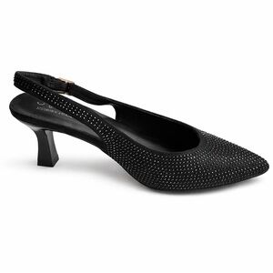 Seychelles Black Rhinestone Slingback Kitten Heels Size 7 Sparkle Evening Pumps